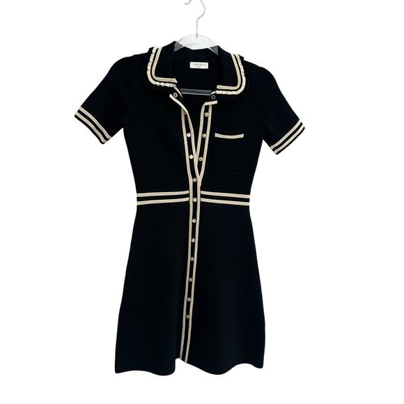 Sandro Dresses & Skirts - Sandro Black Short-Sleeve Mini Dress with Cream Trim